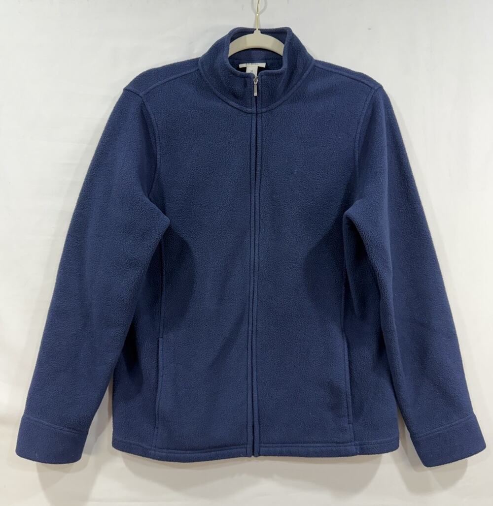 Lands End Jacket Size Medium Full Zip Pockets Navy Blue Fleece Windbreaker